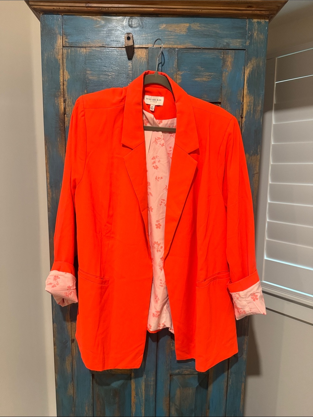 Skies Are Blue Bright Coral-Orange Open Blazer